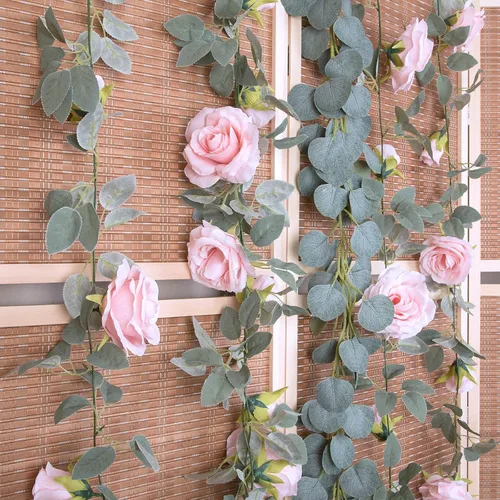 Miniatura 5 de TELDRASSIL 4 unidades (26 pies), guirnalda de flores artificiales de seda falsa, para decoración de fondo de boda, fiesta, arco, jardín, fondo (rosa)
