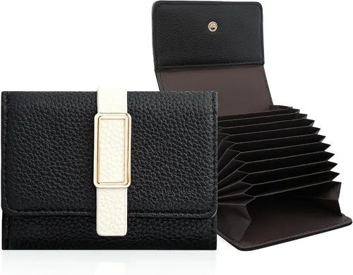 Pomelo Best Cartera RFID para mujer, pequeña funda de cuero con cremallera y 11 ranuras para tarjetas, Negro, Classic