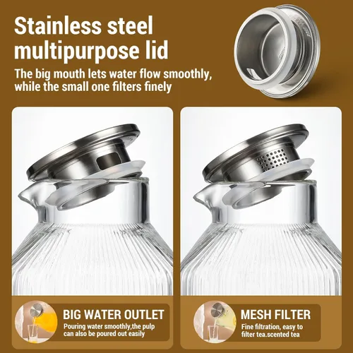 Miniatura 4 de Jarra de vidrio cuadrado grueso de 1 galón con tapa, jarras de agua clásicas a rayas para refrigerador, jarra de vidrio de borosilicato para bebidas