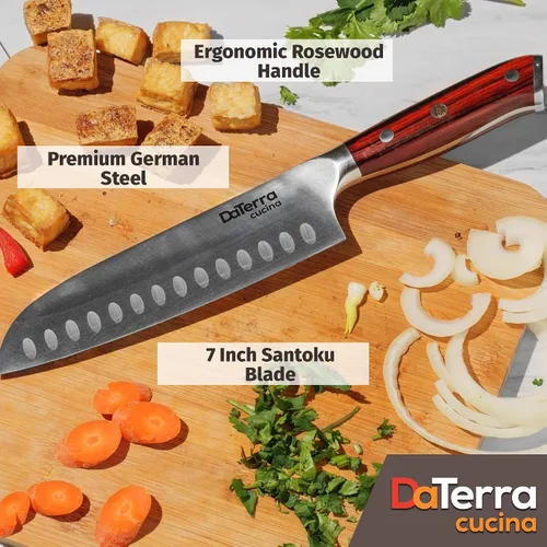 Miniatura 2 de DaTerra Cucina - Cuchillo Santoku de 7 pulgadas - Cuchillo de cocina profesional de acero alemán con mango ergonómico de palisandro, afilado