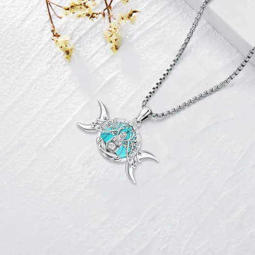 Miniatura 199 de Collar de pentagrama de plata de ley con triple luna, diosa celta, nudo celta, nudo de brujas, Ankh, sol y luna, Hécate, lilith, Santa Muerte