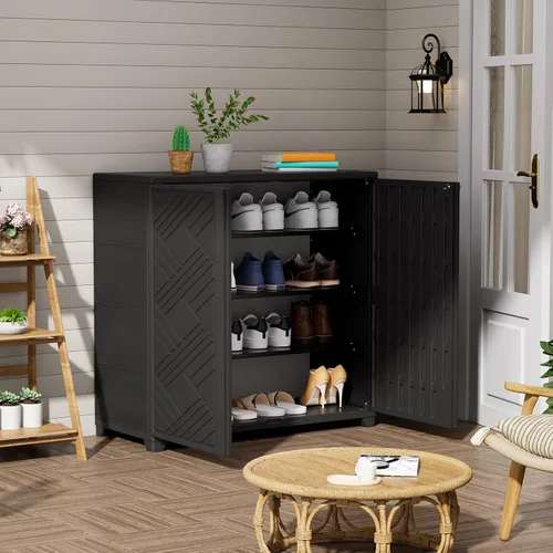 Miniatura 6 de ZZM Gabinete de almacenamiento para interiores y exteriores, impermeable, 34 x 15 x 34 pulgadas, caja de almacenamiento de plástico al aire libre
