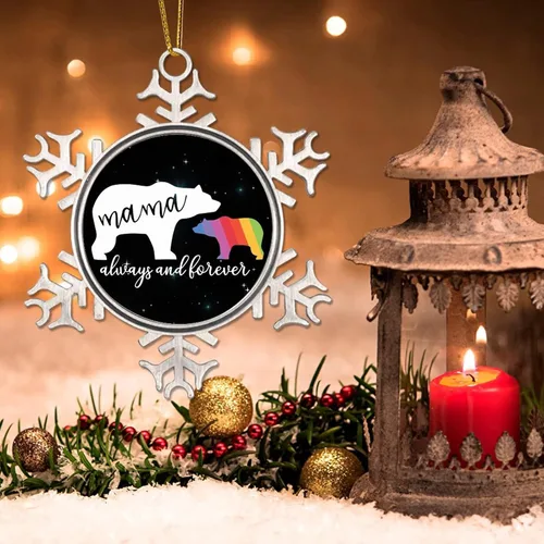 Miniatura 3 de Mama Bear Always and Forever - Adornos de Navidad LGBT para niños, regalo del mes del orgullo, orgullo lesbiano, recuerdo de Navidad, copos de nieve