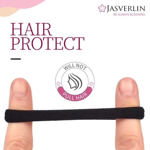 Miniatura 6 de JASVERLIN Lazos suaves para el cabello, bandas elásticas de algodón sin costuras para mujeres y niñas, sin daños, coleteros pequeños para cabello