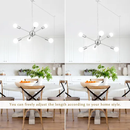 Miniatura 7 de Lámpara colgante enchufable, 6 luces colgantes con cable de enchufe de 16.4 pies e interruptor de encendido/apagado de níquel cepillado, lámpara