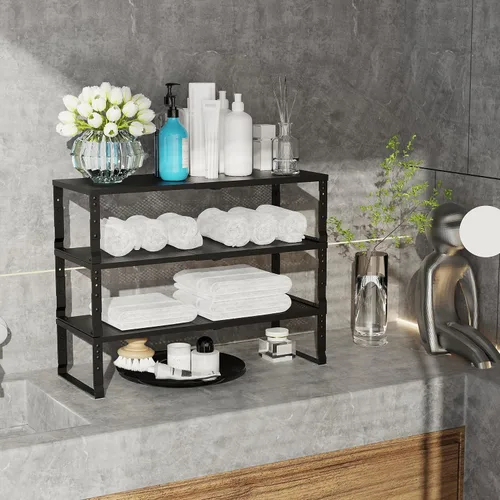 Miniatura 4 de Jojocross Organizador de Cocina Apilable Ajustable Expandible, Estante para Especias, Estantes de Almacenamiento de Despensa de Metal, Estante de 3