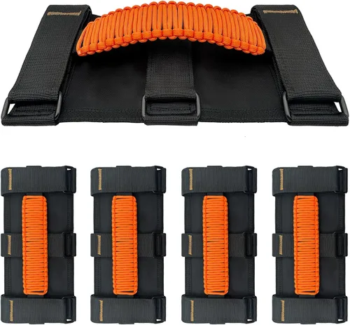 Miniatura 16 de Asas de Agarre para Jeep, Paquete de 4, Asas de Agarre de Barra Enrollable de Paracord para Jeep Wrangler para JK TJ JL CJ YJ JKU JLU y Gladiator