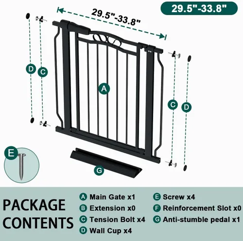 Miniatura 2 de Fairy Baby Puerta de bebé de 29.5 a 33.5 pulgadas para puertas, puerta para perros para escaleras sin taladro, barrera de seguridad para mascotas
