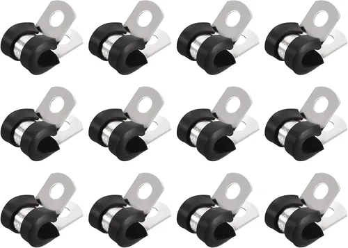 Miniatura 52 de uxcell Abrazadera de cable de 1/2 pulgada (0.472 in) de acero inoxidable 304 Abrazadera aislada acolchada de goma de acero inoxidable en forma de R