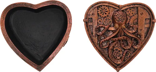 Miniatura 5 de Top Brass Steampunk - Joyero con forma de corazón de pulpo pequeño, decoración gótica ecléctica inusual (cobre rústico)