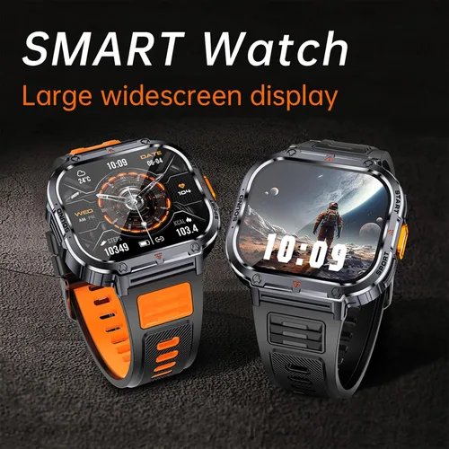 Miniatura 9 de Loluka Reloj inteligente de pantalla grande para hombres, reloj inteligente militar HD de 2.0 pulgadas con linterna LED 5ATM, resistente al agua