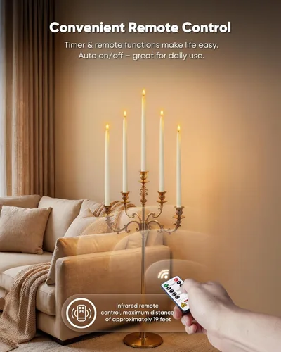 Miniatura 3 de Homemory Velas cónicas sin llama de cera real de 15 pulgadas con temporizador remoto, 2 velas LED blancas que funcionan con pilas con llama
