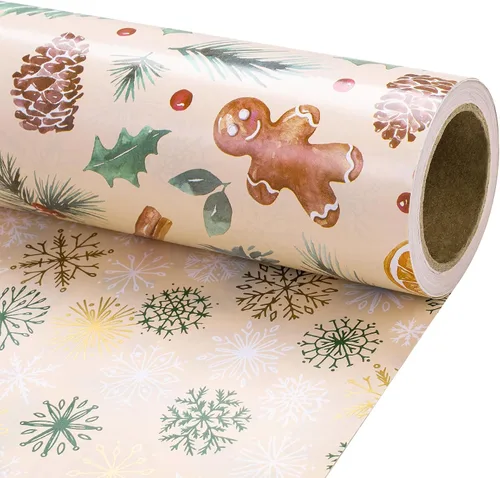 Miniatura 12 de RUSPEPA Reversible Christmas Wrapping Paper Roll, Mini Roll, Gingerbread Pinecone and Snowflake Design Gift Wrap for Christmas Presents, Winter
