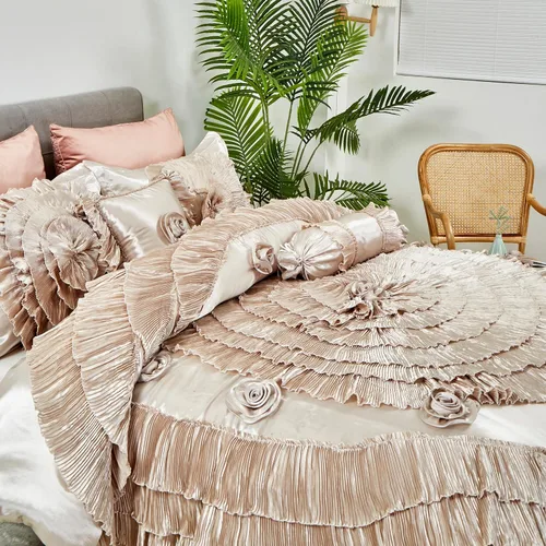 Miniatura 11 de Tache Home Fashion Cinnnamon - Juego de edredón victoriano con volantes florales ((6 piezas), King, canela Chai (VEMA1612-K)