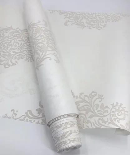 Miniatura 6 de Q QIHANG Color crema no tejido del rollo del papel pintado del polvo de la perla del damasco del estilo europeo 3D los 1.7 ft x 32.8 ft=5.3㎡ Blanco