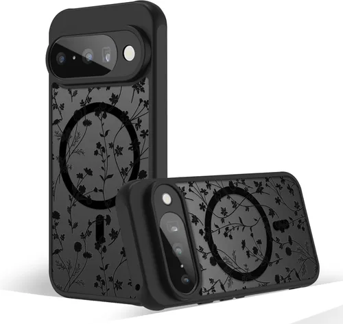 Miniatura 44 de Funda magnética para Google Pixel 10A [Compatible con MagSafe] Funda con patrón floral de flores negras para mujeres y niñas, con borde de TPU Rama