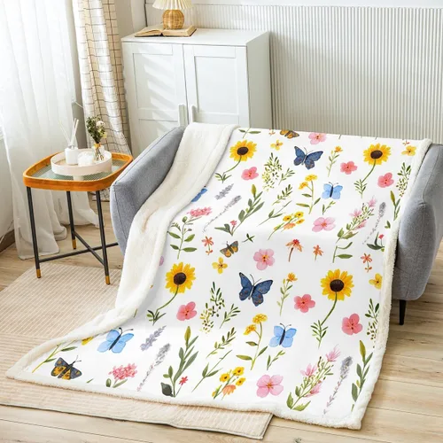 Miniatura 12 de Manfei Manta de margaritas, manta de flores amarillas y blancas para sofá, manta de cama de jardín botánico para niños y niñas, decoración