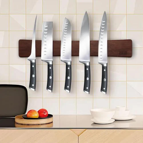 Miniatura 5 de HOSHANHO - Tiras magnéticas para cuchillos, soporte magnético para cuchillos de pared de 16 pulgadas, tira magnética para cuchillos de madera
