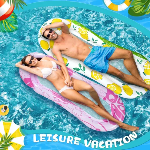 Miniatura 6 de Briwooody 2 unidades inflables para piscina, flotadores de piscina, balsas con reposacabezas, bronceado solar para adultos, hamaca de agua fría