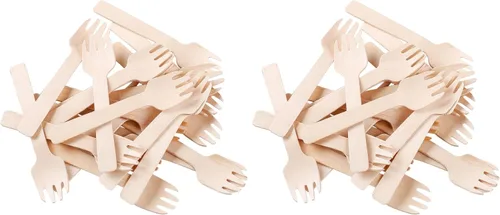 Miniatura 9 de Gmark Mini tenedores de madera extra gruesos de 0.059 in (4 pulgadas) – 100 utensilios de madera de abedul resistentes 2 en 1 – Combo resistente