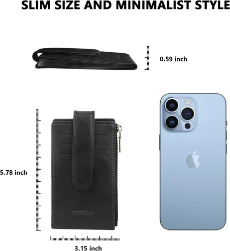 Miniatura 5 de FUNTOR - Carteras pequeñas para mujer, soporte delgado y plegable para tarjetas de crédito con bolsillo para monedas con cremallera, A: Negro