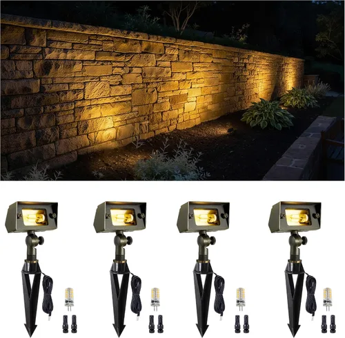 Gardenreet Luz de Inundación de Bajo Voltaje para Exteriores - Luz LED de Lavado de Pared de Latón Sólido 12V, Paisajística de Cableado Fijo