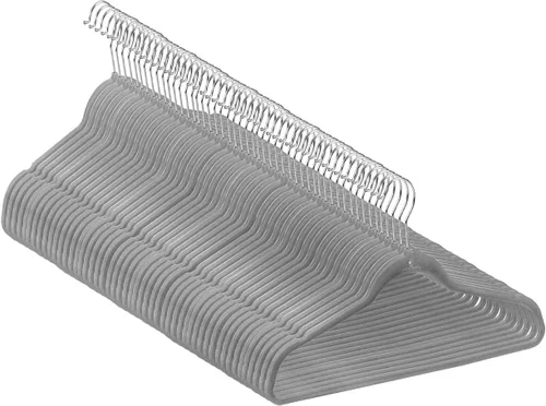 Perchas de terciopelo, perchas resistentes y que ahorran espacio. Gris (carbón). Paquete de 50
