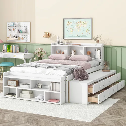 Miniatura 27 de HomSof Cama individual con 2 cajones, madera maciza, no necesita somier, gris