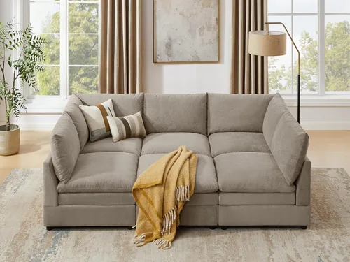 Miniatura 17 de VANOMi Sofá modular Cloud de 98 pulgadas para sala de estar, sofá cama moderno de gran tamaño con asiento profundo, otomana de cojín grueso de doble