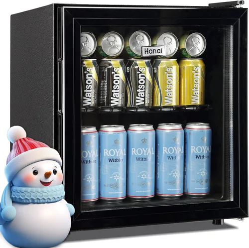 WANAI Mini refrigerador de 60 latas, refrigerador de bebidas, puerta de vidrio, enfriador de bebidas para cervezas, exprimidor de vino, estantes