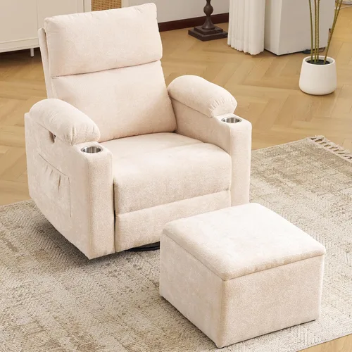 Miniatura 14 de Silla Reclinable Eléctrica de Gran Tamaño Giratoria Deslizante con Masaje y Calor, Sillón Reclinable Giratorio Mecedor con Reposabrazos Ajustables