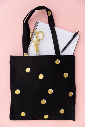 Miniatura 3 de kate spade new york Bonita bolsa tote de lona para mujeres, bolsa de playa de lona negra, bolsa para libros con bolsillo, puntos dispersos