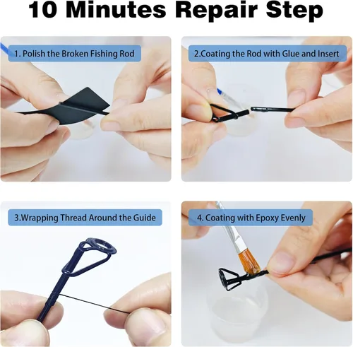 Miniatura 4 de Aventik Fishing Rod Tip Repair Kit Complete with Rod Building Supplies, Glue, Wrapping Thread, Tips Top Eyelet Replacements for Fishing Pole Repair