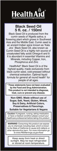 Miniatura 2 de HealthAid Aceite de semilla negra – Orgánico, prensado en frío Nigella Sativa – Estandarizado 150 mg de timoquinona – Apoya la función inmunológica