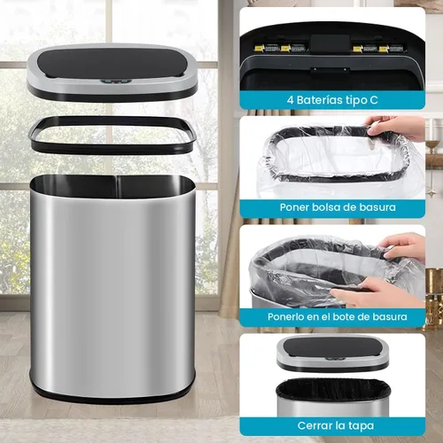 Miniatura 8 de Dkeli Cubo de basura automático de 13 galones con sensor de movimiento sin tacto, basurero de cocina de acero inoxidable con tapa, basurero de alta