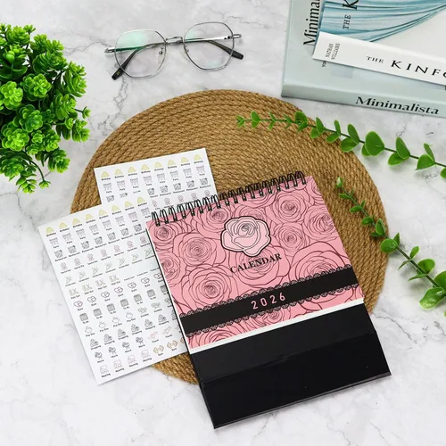 Miniatura 5 de Multibey Calendario de escritorio de encaje rosa 2025-2026, calendario pequeño de 6.5 x 6.5 pulgadas para escritorio