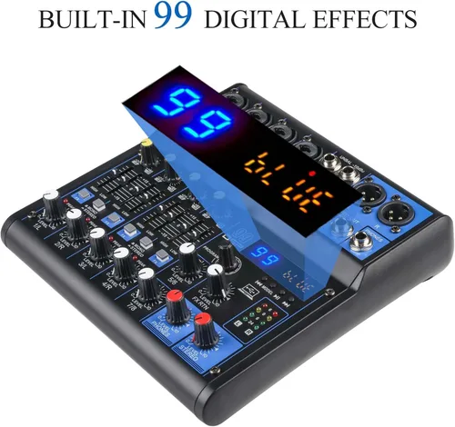 Miniatura 6 de Dj Mixers - Mezclador de audio de 8 canales con Bluetooth, interfaz de audio USB con grabación de tarjeta de sonido y 48 V Phantom Power Sounds