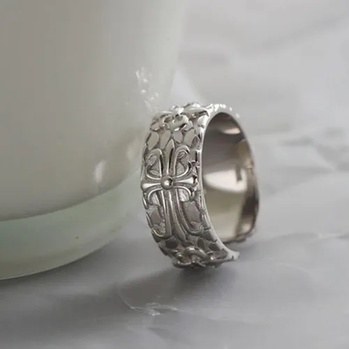 Miniatura 7 de Anillo vintage de acero inoxidable de ojo de horus, anillo de ojo de dios, anillo ajustable de cruz de flor abierta de seis caracteres, anillo