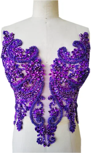Miniatura 17 de Apliques de encaje hechos a mano con diamantes de imitación para coser en cuentas y lentejuelas para accesorios de ropa de vestido, (verde)