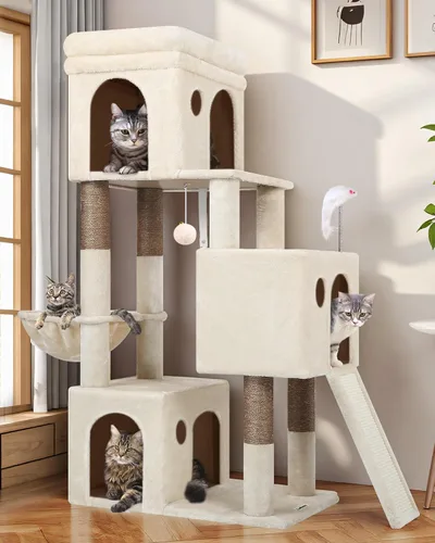 Globlazer Torre para Gatos para Múltiples Gatos de Interior, Árbol para Gatos de Servicio Pesado de 52 Pulgadas con 3 Condos, Condo de Felpa para