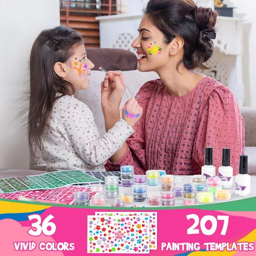 Miniatura 4 de Dreamon Tatuajes con purpurina para niños, tatuajes temporales para niñas y niños, kit de tatuaje con purpurina de 36 colores, regalos para fiesta