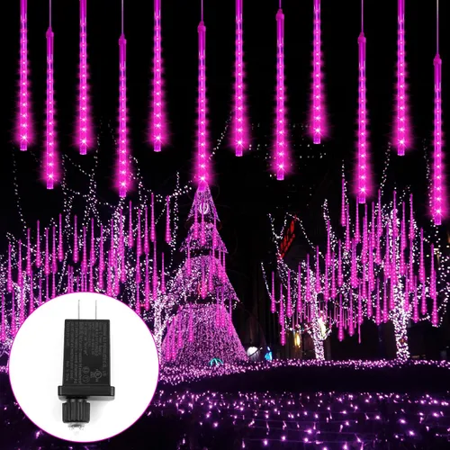 Luces de lluvia de meteoritos, 192 luces LED de lluvia que caen, 8 tubos de 11.8 pulgadas, impermeables, para Navidad, enchufables, luces LED de