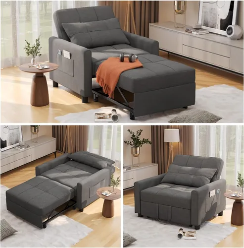 Miniatura 13 de Aiho Silla Cama Convertible, Sofá Cama 3 en 1 con Diseño Ajustable, Almohada y Bolsillo - Cama Extraíble para Apartamento, Gris Claro
