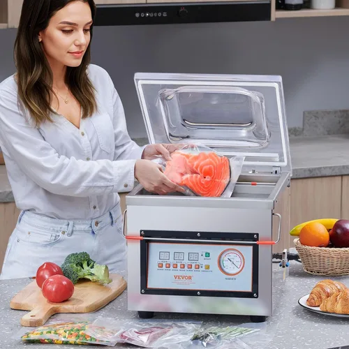 Miniatura 8 de VEVOR Sellador al vacío de cámara, potencia de sellado de 320 W, máquina de envasado al vacío para alimentos húmedos, carnes, adobos y más