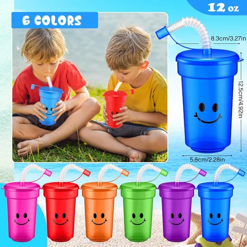 Miniatura 2 de Mumufy Vasos de neón de 12 onzas para niños, vasos de plástico coloridos de neón reutilizables para verano, suministros de cumpleaños para niños