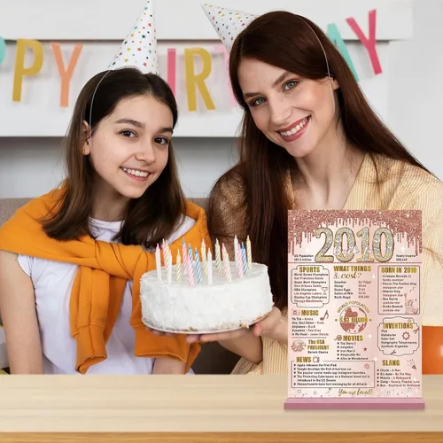 Miniatura 7 de Bumqviy Decoración de cumpleaños número 16 para niñas, cartel de madera de dos caras de oro rosa con soporte, regalo de cumpleaños de 16 años de edad
