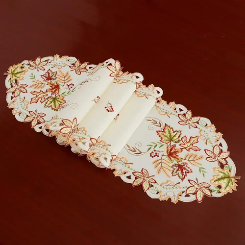 Miniatura 2 de Camino de mesa de hojas de arce de Acción de Gracias para decoraciones de otoño u otoño, bordado (13 x 54 pulgadas)
