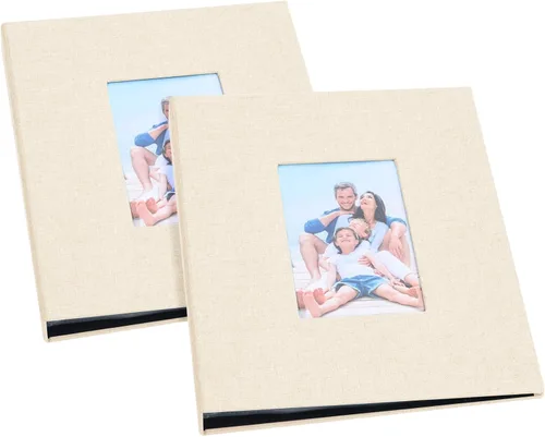 Miniatura 14 de Álbumes de fotos pequeños para fotos de 4 x 6, paquete de 2 libros de memoria con cubierta de lino con ventana de exhibición, cada uno con capacidad