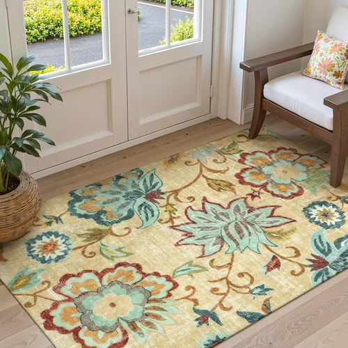 Miniatura 11 de Lahome - Tapete floral con estampado de cachemira, lavable, antideslizante, pequeño, anti-manchas, suave, para baño, entrada, dormitorio, Negro