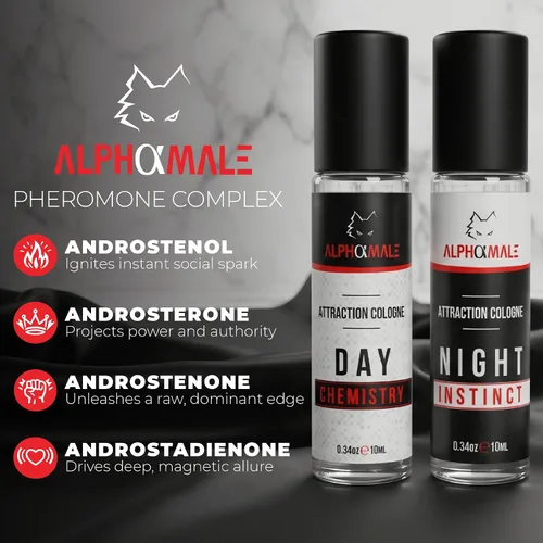 Miniatura 2 de AlphaMale Colonia con infusión de feromonas de día y noche para hombres, paquete de 2 – Fragancia de noche de cuero fresco y almizcle – Fragancia